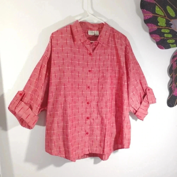 Vintage Gitano Button Down Shirt 100% Cotton Roll Tab Sleeve 24 44 Camp 24W - Picture 1 of 12